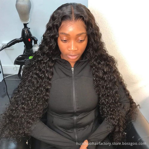 Huashuo Water Wave HD Lace Frontal Wig Peruvian Deep Curly Wave Human Hair Full lace Wig 180% Density Wig